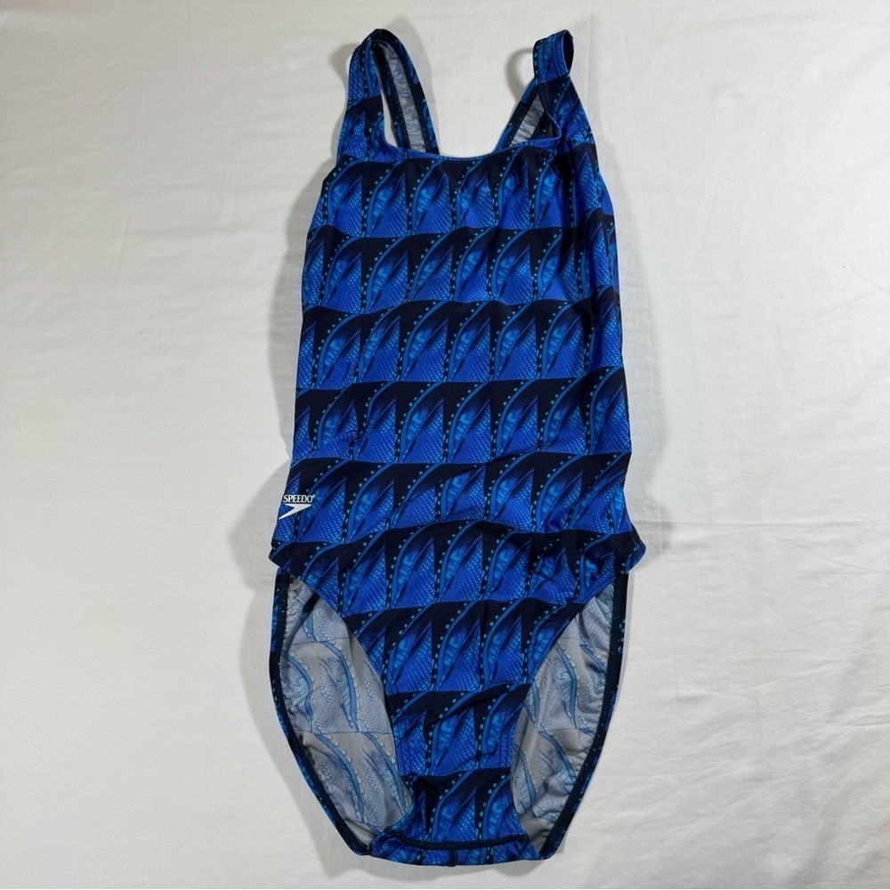 Speedo Blue Black‎ Geometric One Piece Swimsuit Racerback womens Size 38/14